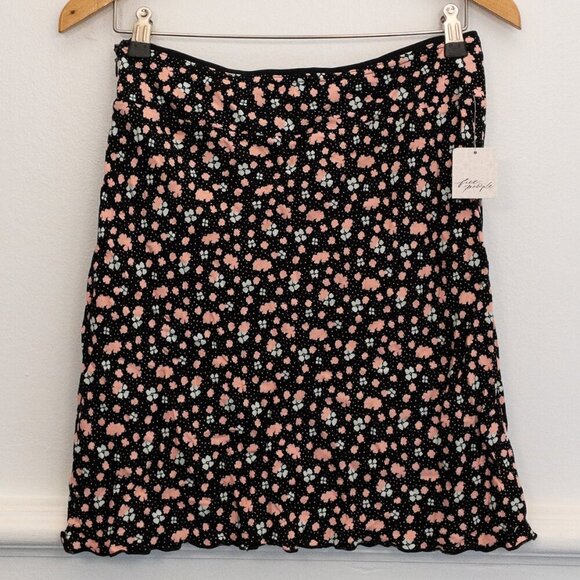 Free People Black Pink Floral Mini Skirt Size 0 100% Viscose Lightweight (NWT) - Picture 2 of 4